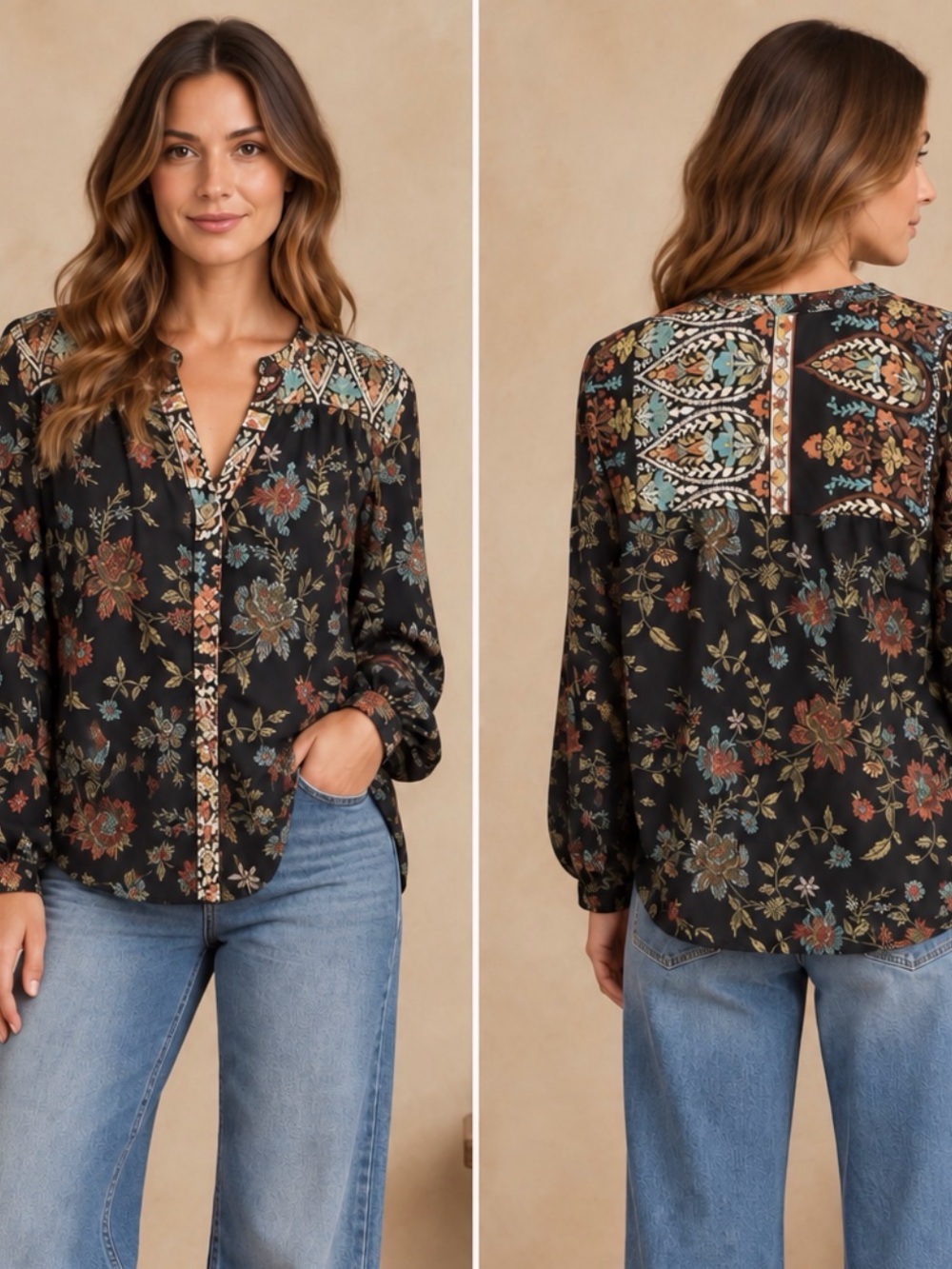 figueroa & flower Boho Floral Blouse (090556) 🌼 🍂
